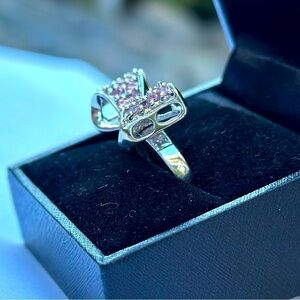 Sterling Silver and Pink Tourmaline Bow Cocktail Ring NWT